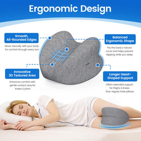 ComfyInLove ergonomic knee pillow with raised edges stays in place during sleep.