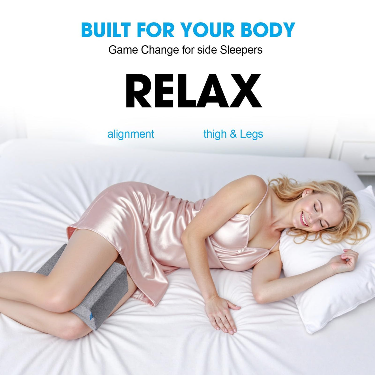 ComfyInLove multi-use knee pillow adapts between knees, shins, or leg elevation.