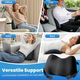 Versatile back support for chairs, beds, and sofas with ComfyInLove pillow