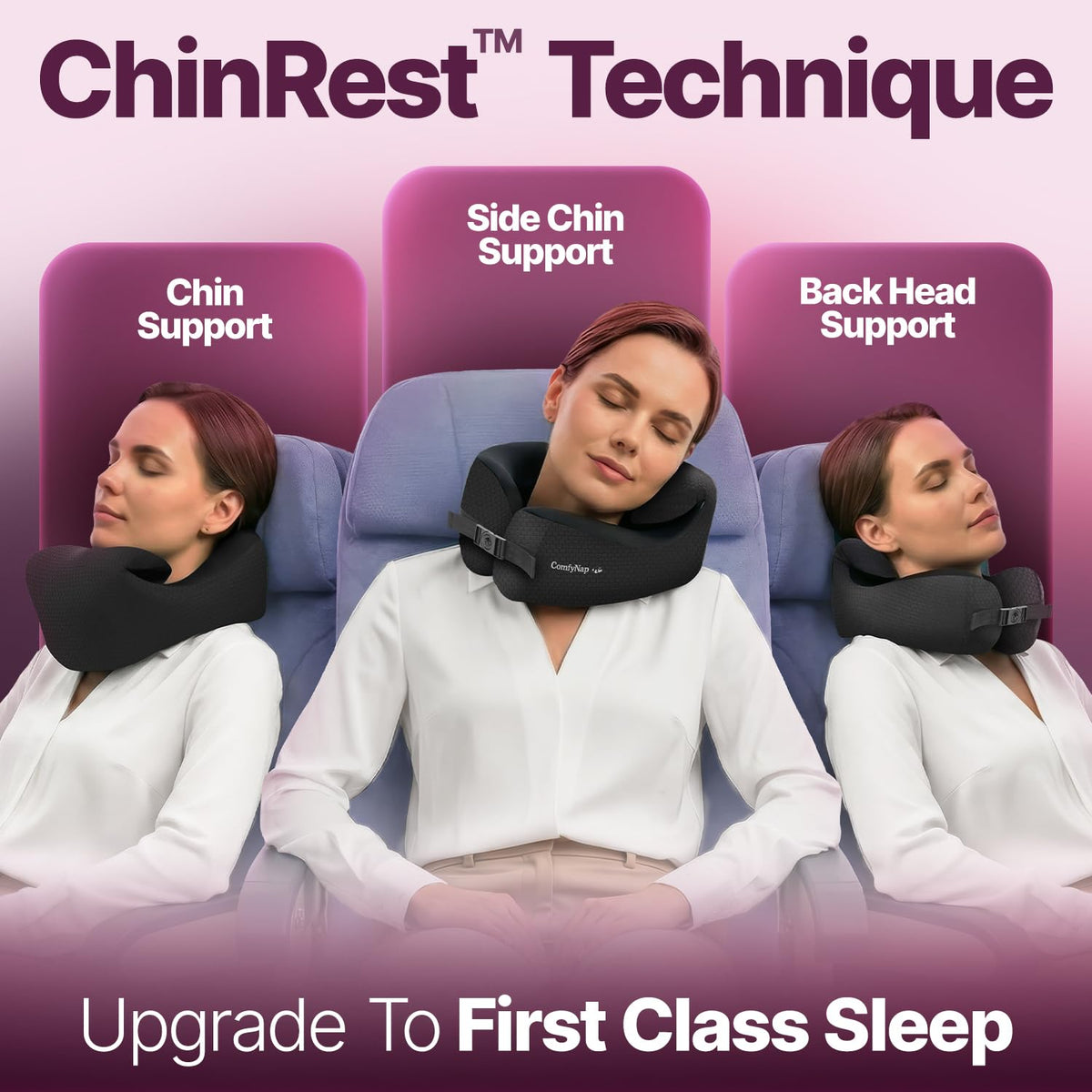 ComfyNap memory foam pillow transforms into tray-table cushion during naps.
