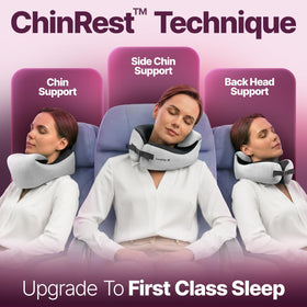 ComfyNap headrest four-position setup for window-seat comfort