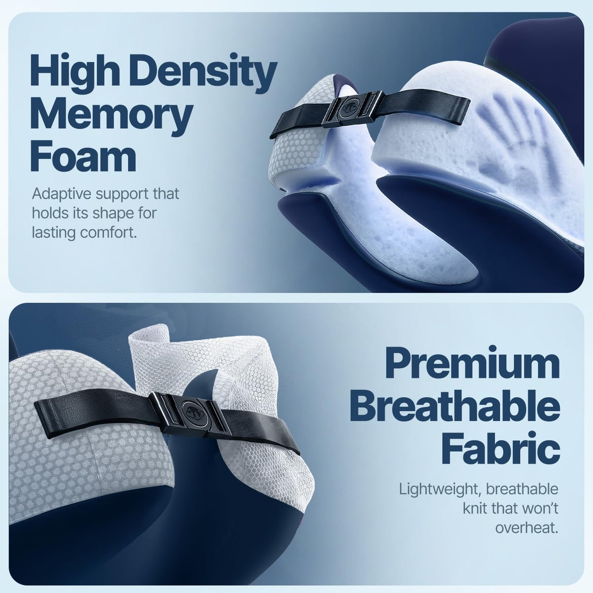ComfyNap headrest-technique shows four positions for side or window sleepers