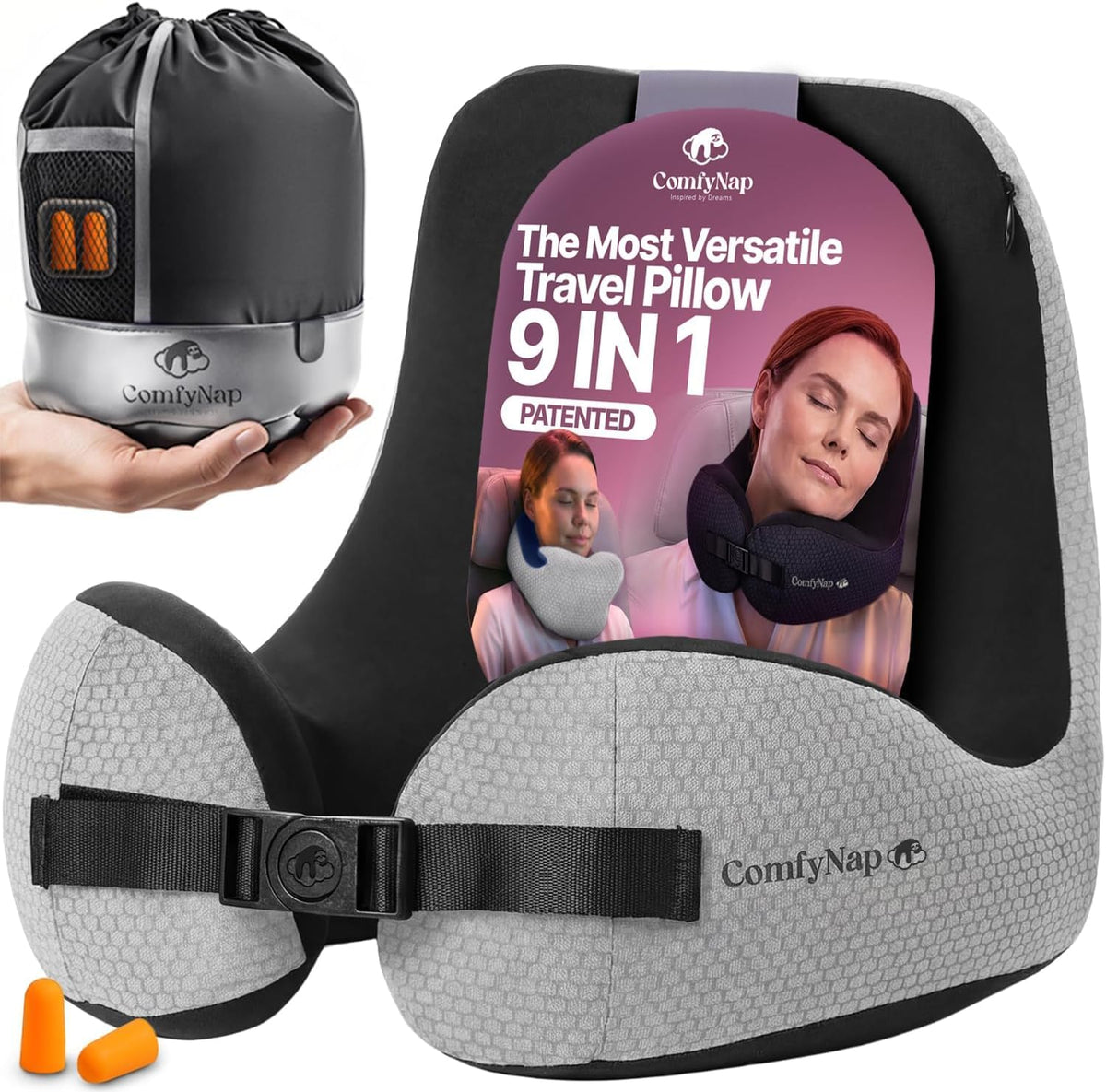 ComfyNap chinrest technique demonstrated for steady sleep on a plane