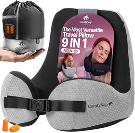 ComfyNap chinrest technique demonstrated for steady sleep on a plane