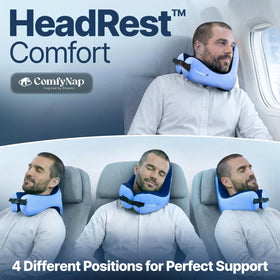 ComfyNap Zeus chinrest usage photo demonstrates 3-position stability during travel.