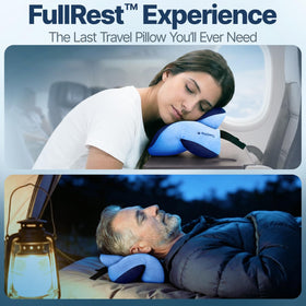ComfyNap Zeus travel pillow packaging shows compact, portable design.