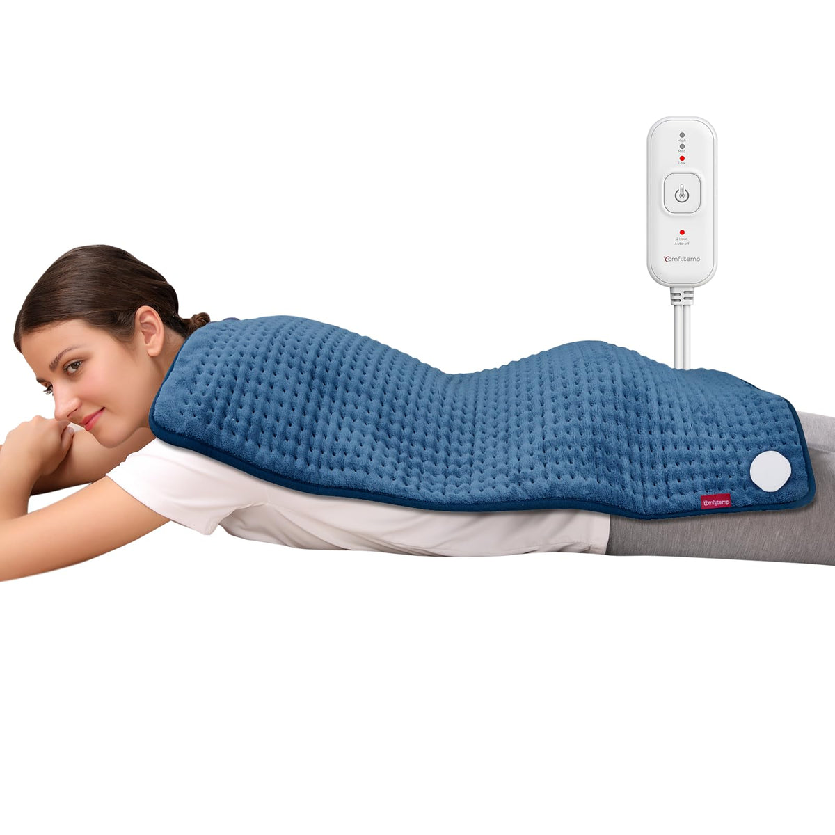 Comfytemp extra large heating pad covers back and shoulders for full body warmth.
