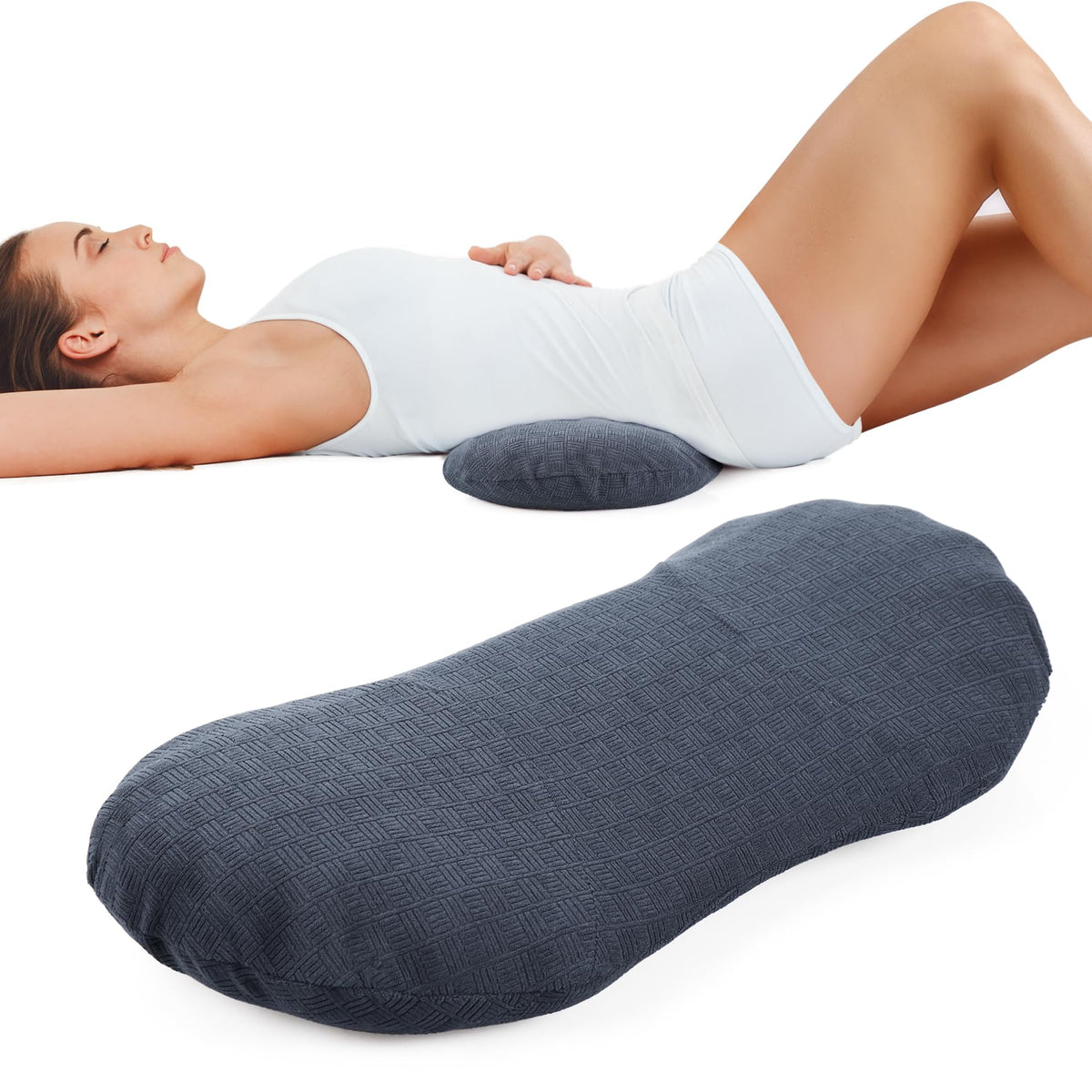 COMFYTHERA lumbar support pillow on bed with ergonomic two-wing design.
