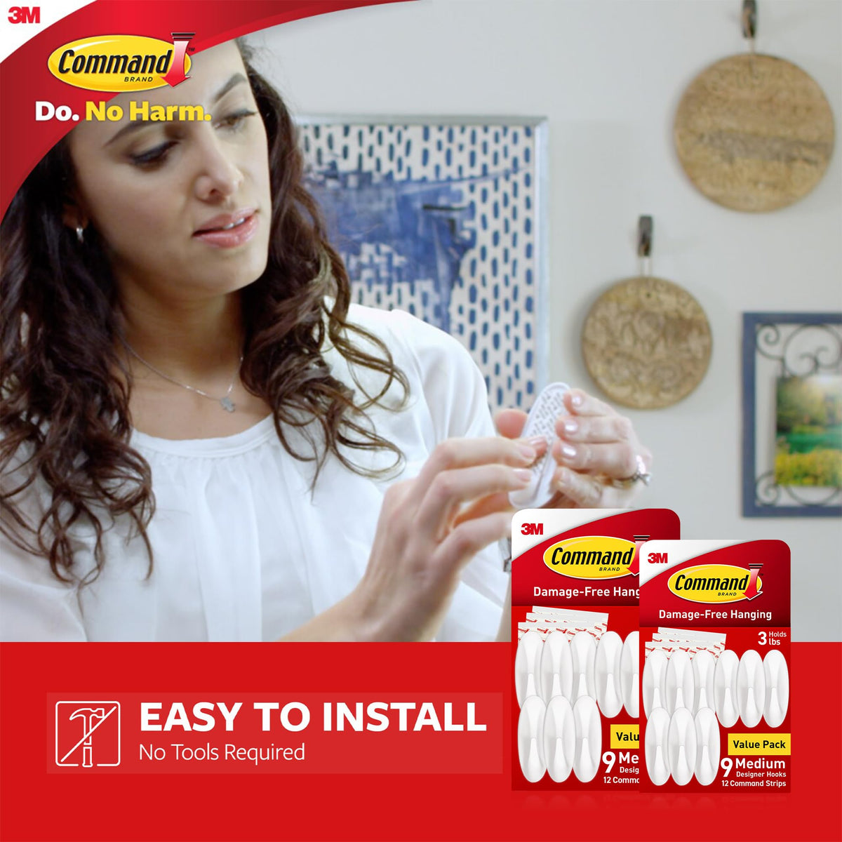 Command Designer Hooks holding up to 3 lbs on smooth surfaces.