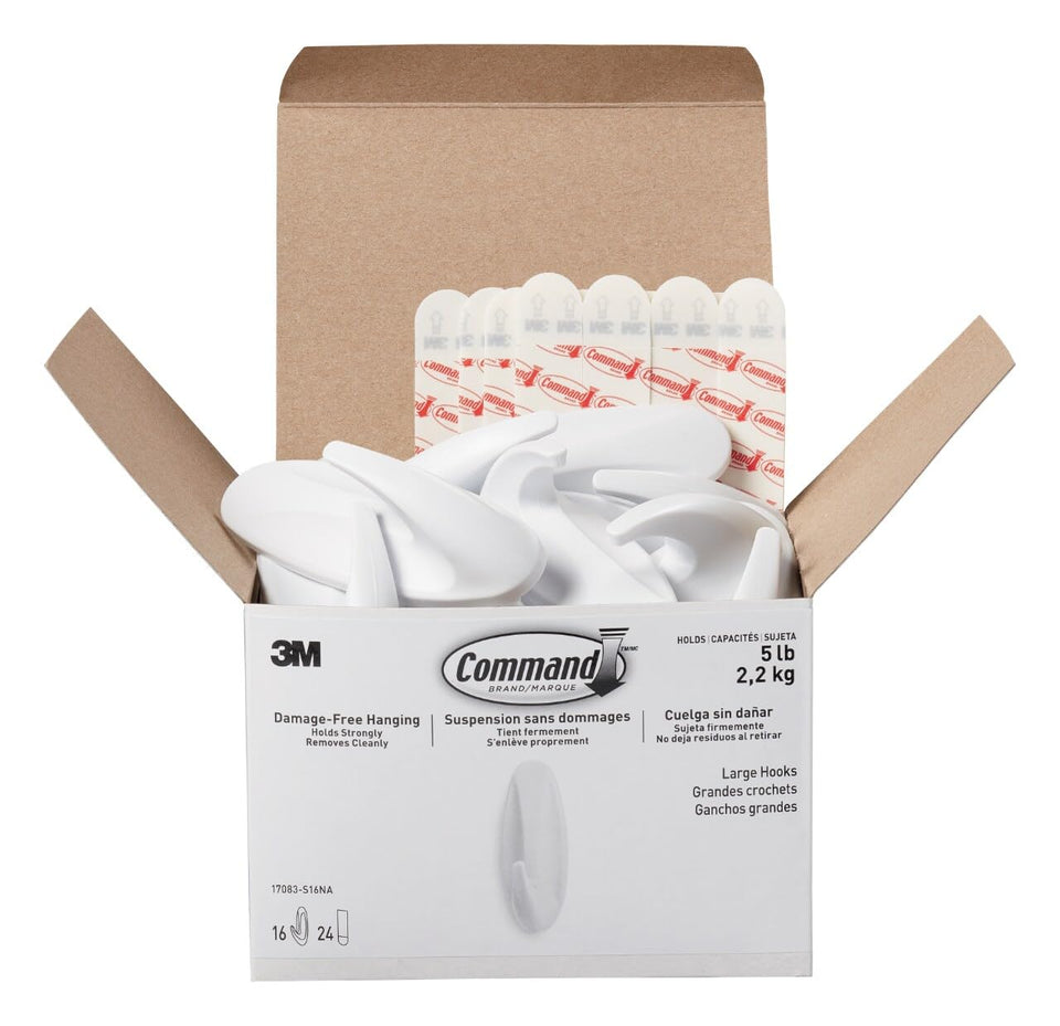 Command Large Designer Hooks mounted on a wall for durable organization.