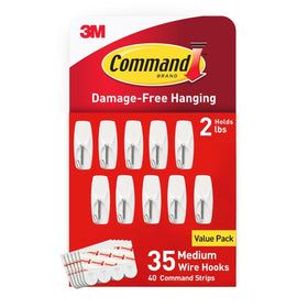 Command package shows 35 hooks and 40 strips for versatile, damage-free hanging.