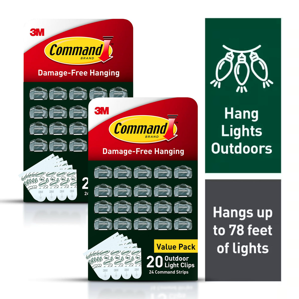 Command Outdoor Light Clips on vinyl siding securely hold string lights.