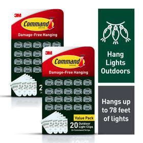 Command Outdoor Light Clips on vinyl siding securely hold string lights.