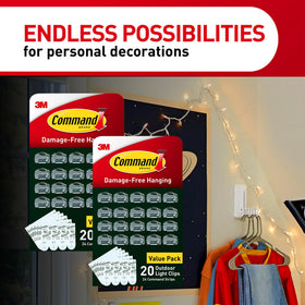 Command Outdoor Light Clips on soffits for clean aesthetics.
