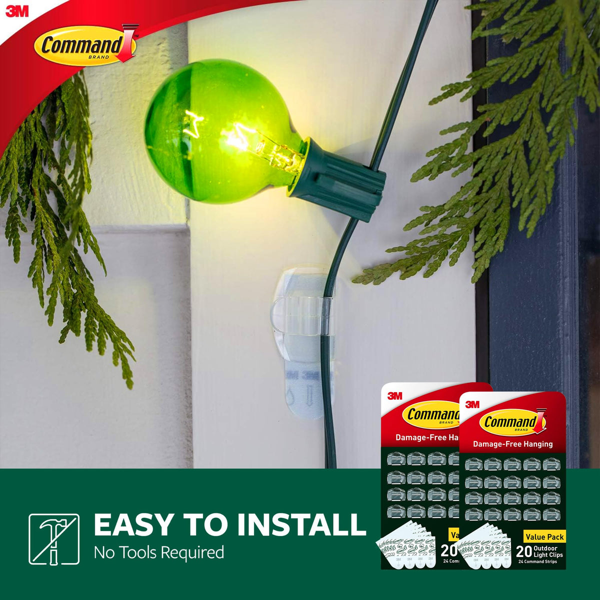 Command Outdoor Light Clips on Windows for neat lighting.