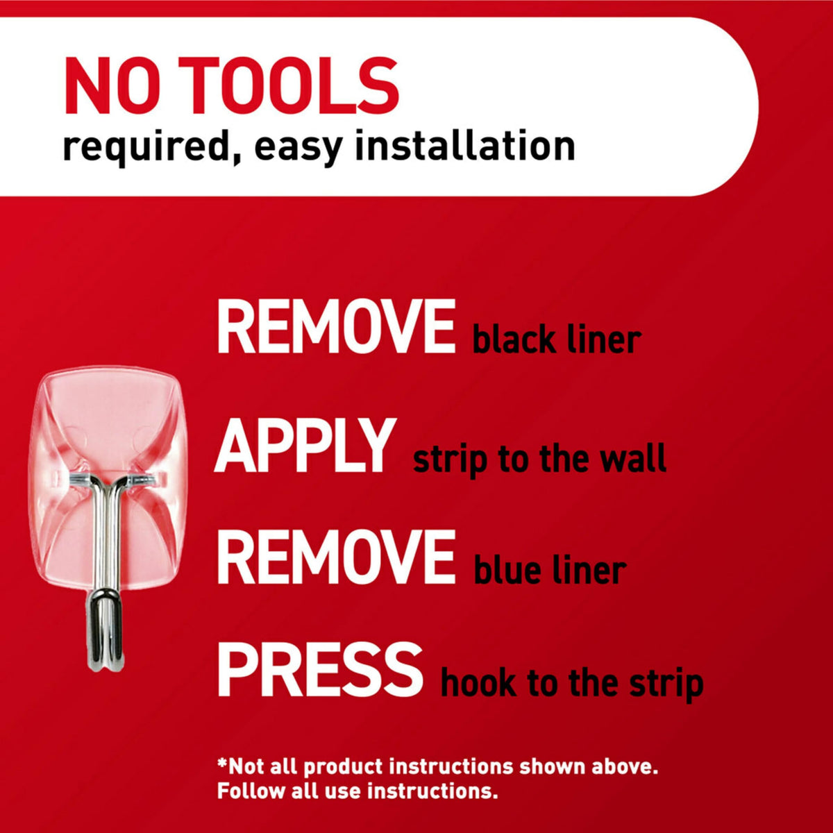 Adhesive strips on glass surface illustrate damage-free removal.
