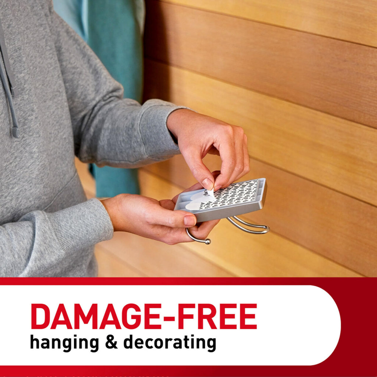 Adhesive strips included with Command hook for tool-free mounting
