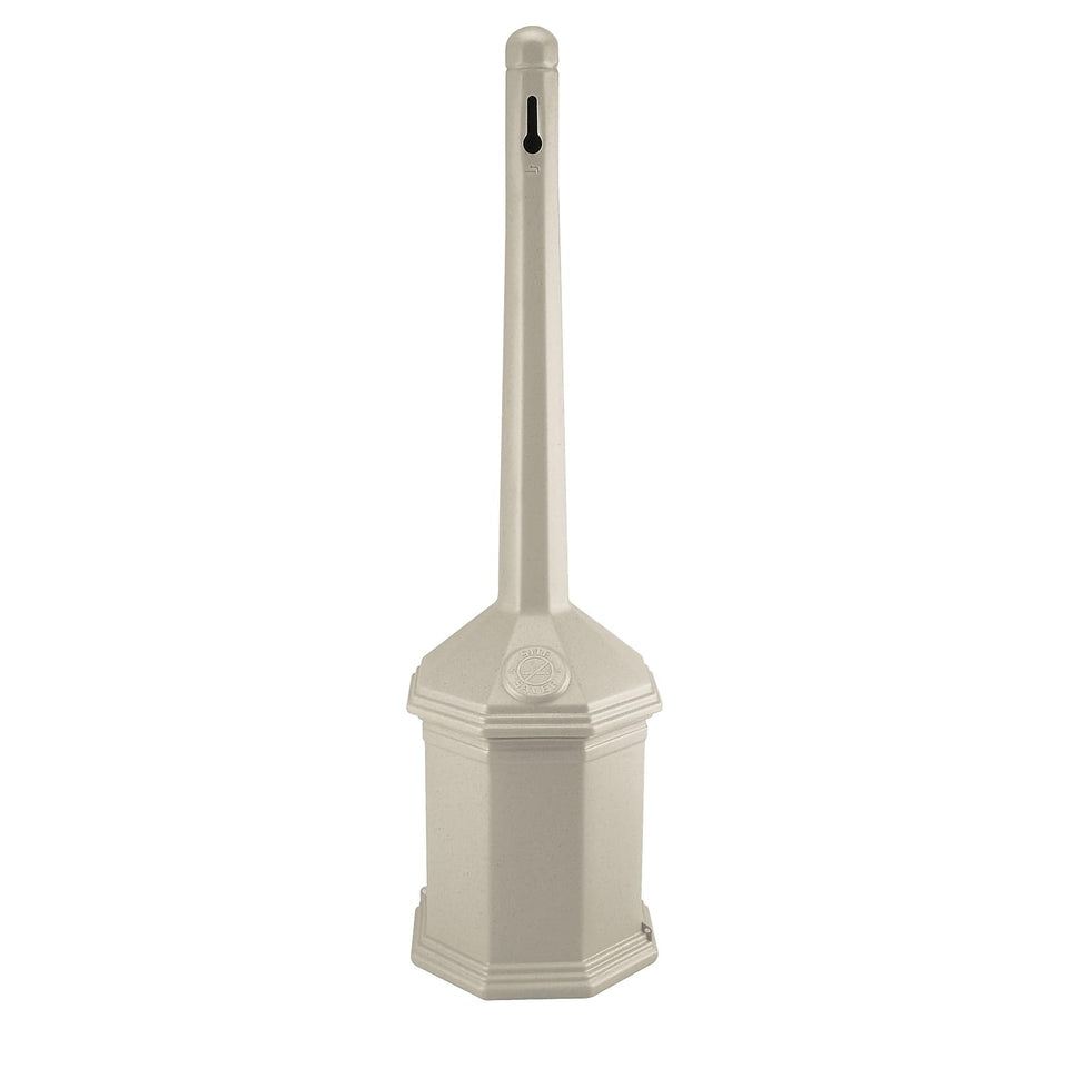 Commercial Zone Site Saver cigarette receptacle beige front view, weatherproof outdoor solution.