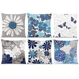 COMMINY blue daisy pillow cover close-up texture, durable cotton-linen for daily use.