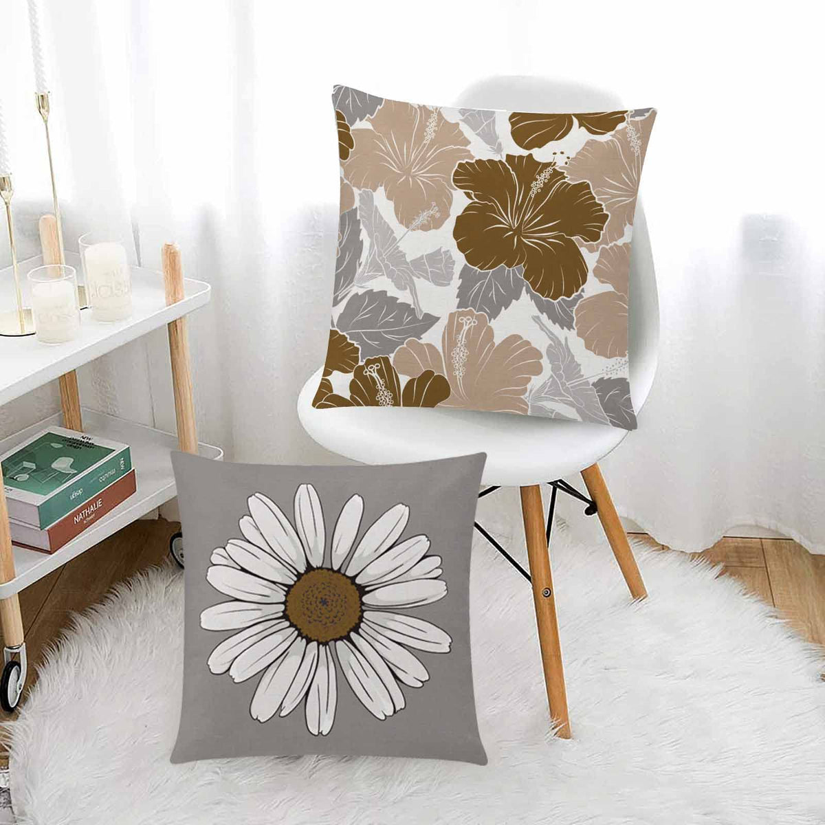 COMMINY daisy-pattern pillow cover close-up reveals soft cotton-linen texture and durability