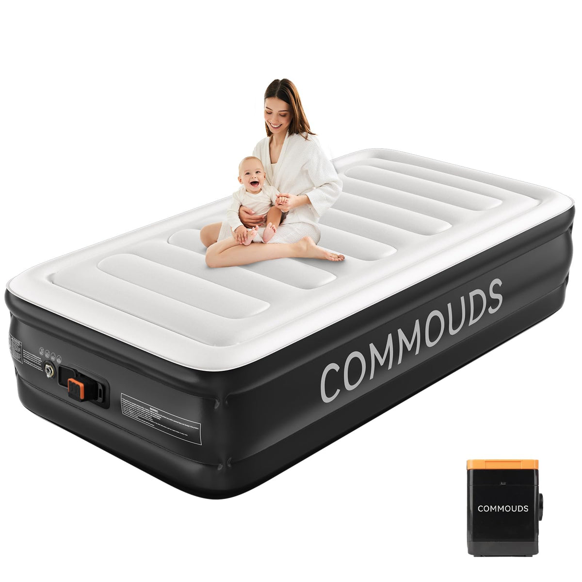COMMOUDS twin air mattress with pump for easy camping setup and guest room use