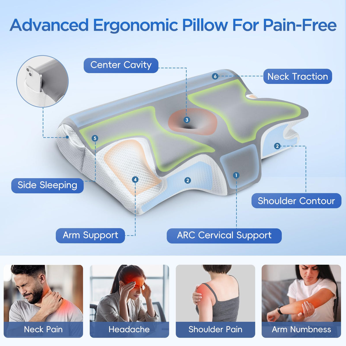 Breathable pillowcase with side pockets keeps essentials handy during sleep.