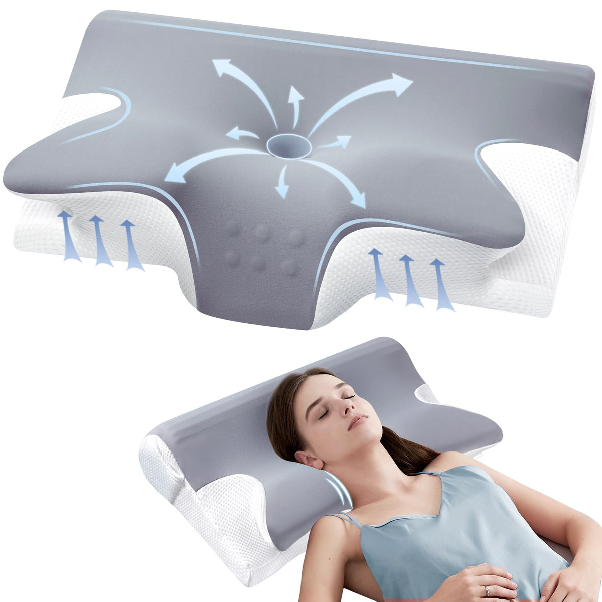 ComRola cervical neck pillow with ergonomic contour supports all sleep styles for comfortable alignment.
