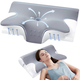 ComRola cervical neck pillow with ergonomic contour supports all sleep styles for comfortable alignment.