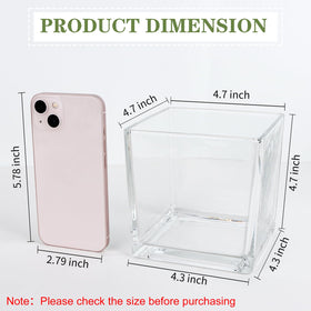 Comrzor square vase hand-blown clear glass showcases arrangements beautifully.