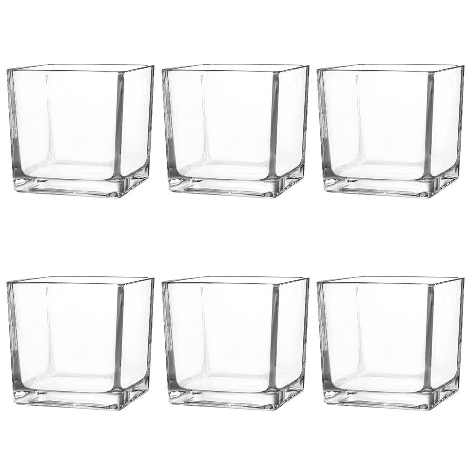 Comrzor square vase set of six in clear glass for elegant centerpieces