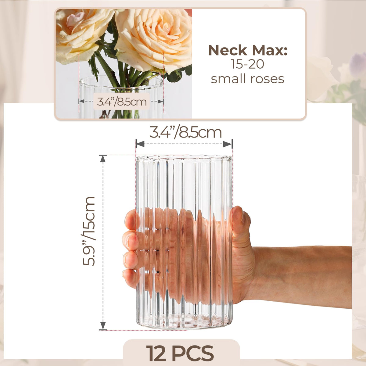 ComSaf 6-inch clear vase ideal for wedding centerpieces and elegant tables