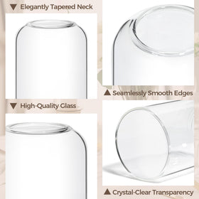 ComSaf glass bud vases, clear design enhances fresh flower displays.