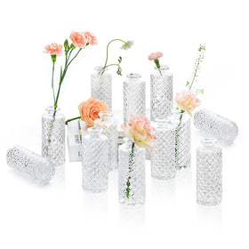 ComSaf Glass Bud Vase with diamond pattern for elegant centerpieces