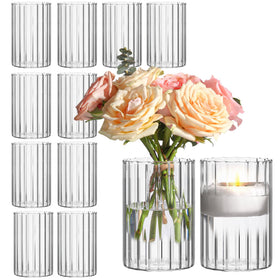 ComSaf glass cylinder vase 12-pack ribbed design for elegant centerpieces