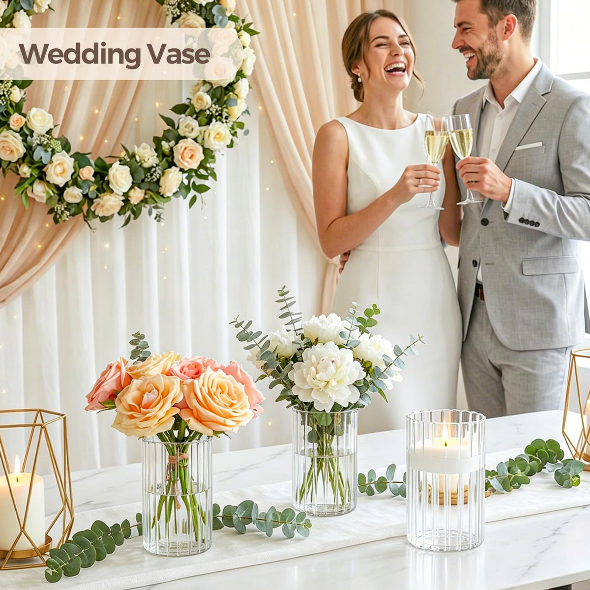 ComSaf ribbed vase pairs with suspended flowers or floating candle setups