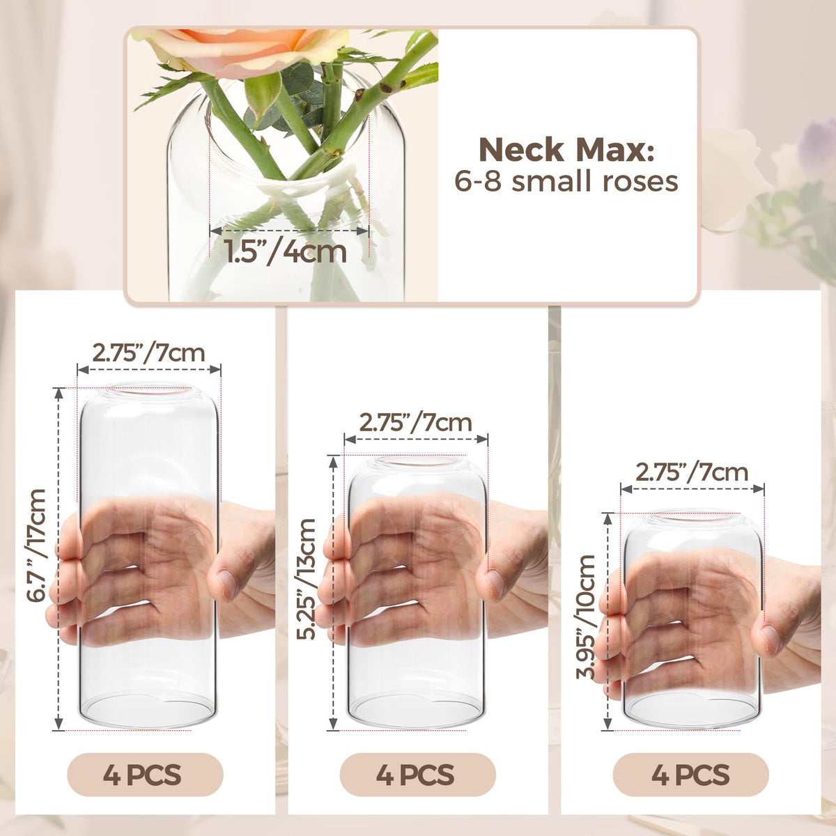 ComSaf bud vases, 11.81-inch tall, perfect vertical statement accents.
