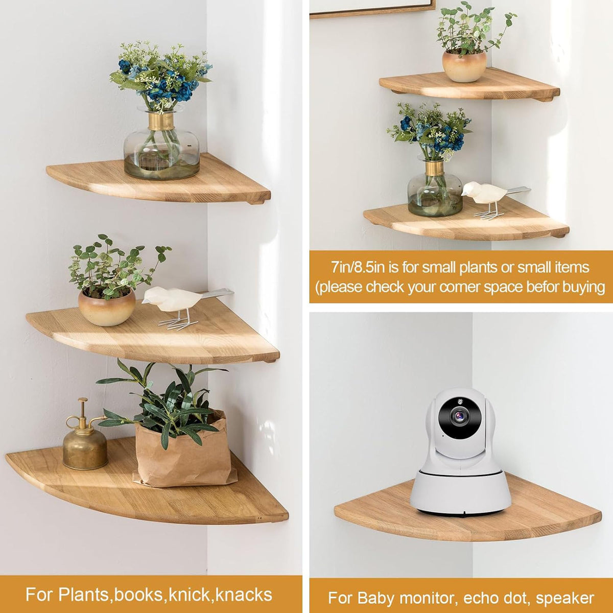 Conamily floating corner shelf used for plant display in living room