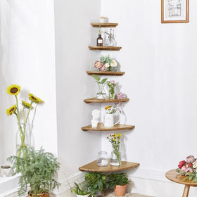 Conamily oak shelf in color options shown on wall