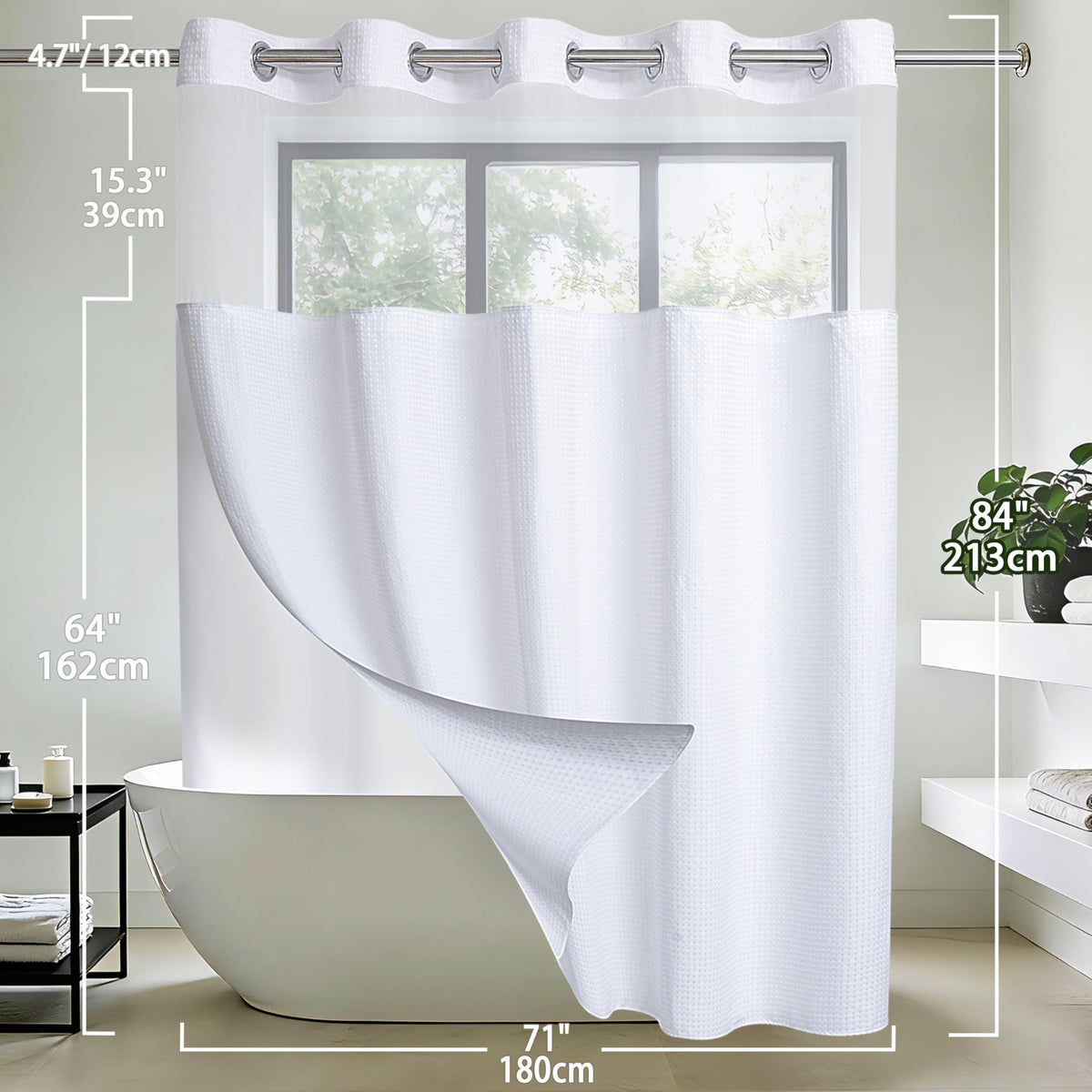 Conbo Mio hotel-style white curtain adds elegant bathroom ambience.