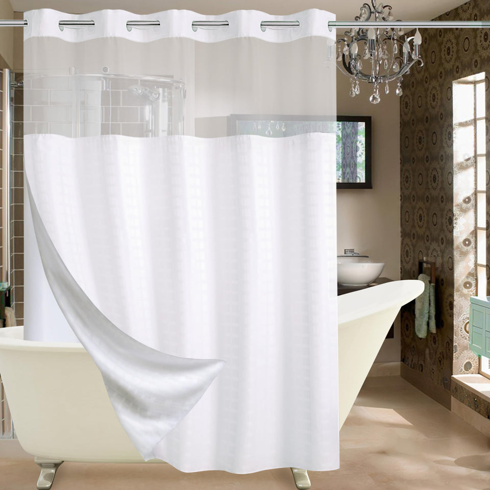 Conbo Mio no-hook shower curtain front view for effortless one-minute install