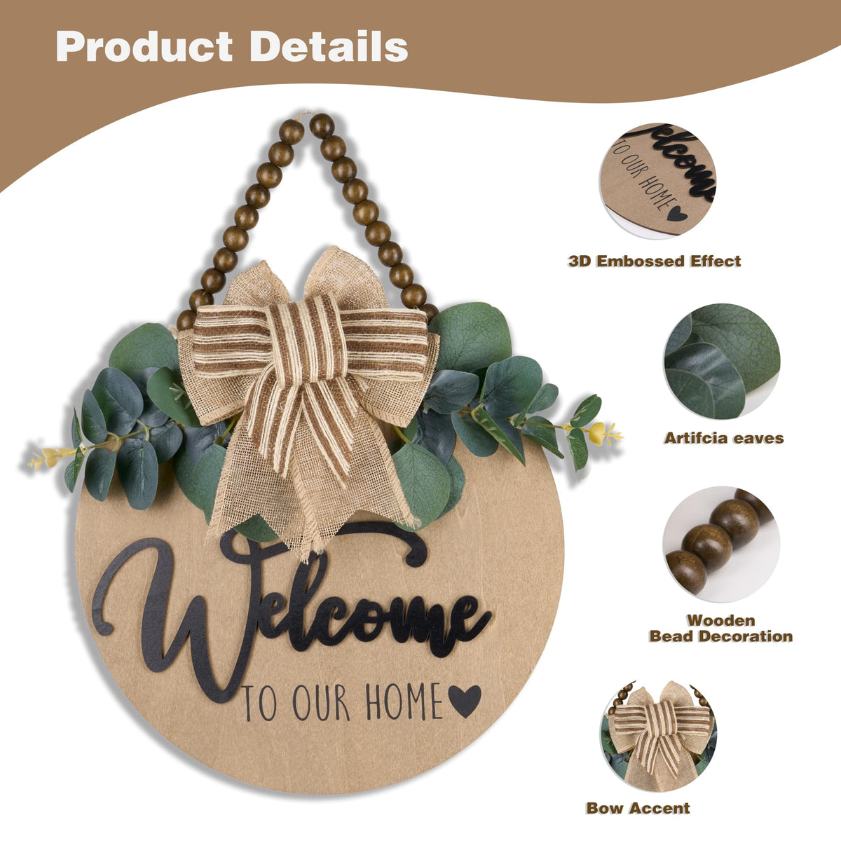Condorpasea round 12-inch welcome sign adds rustic charm to any porch or entryway.