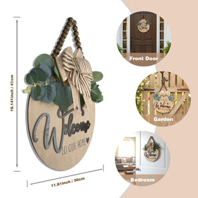 Condorpasea wooden hanging sign with artificial leaves enhances farmhouse decor.