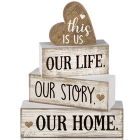 Conelist farmhouse heart pieces set for a cozy rustic display on a shelf.