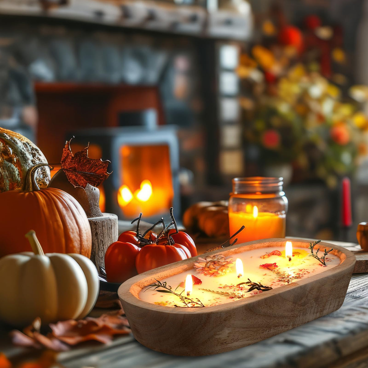 Conelist candle on holiday table creates warm, inviting mood