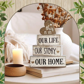 Conelist our life our story our home sign boosts cozy sentiment.