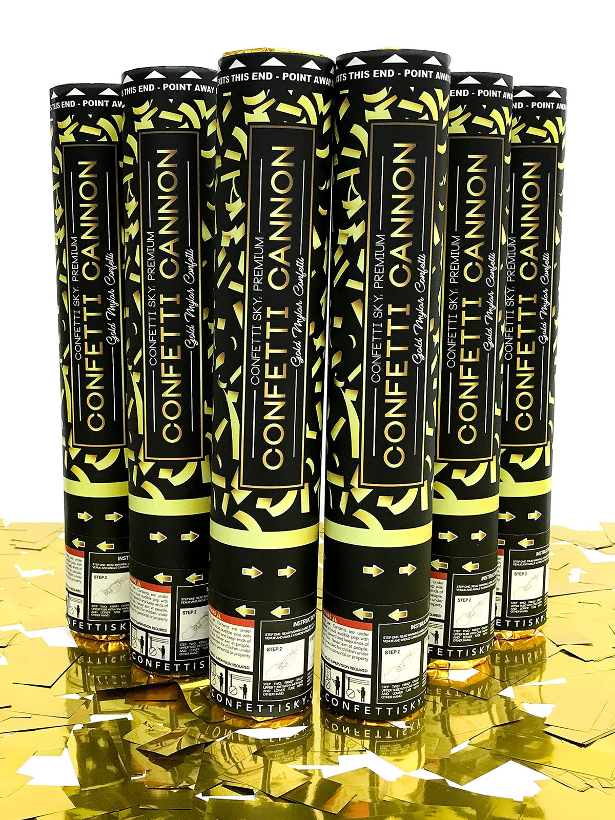 Confetti Sky 12in cannon with gold confetti in a sleek box for celebrations.