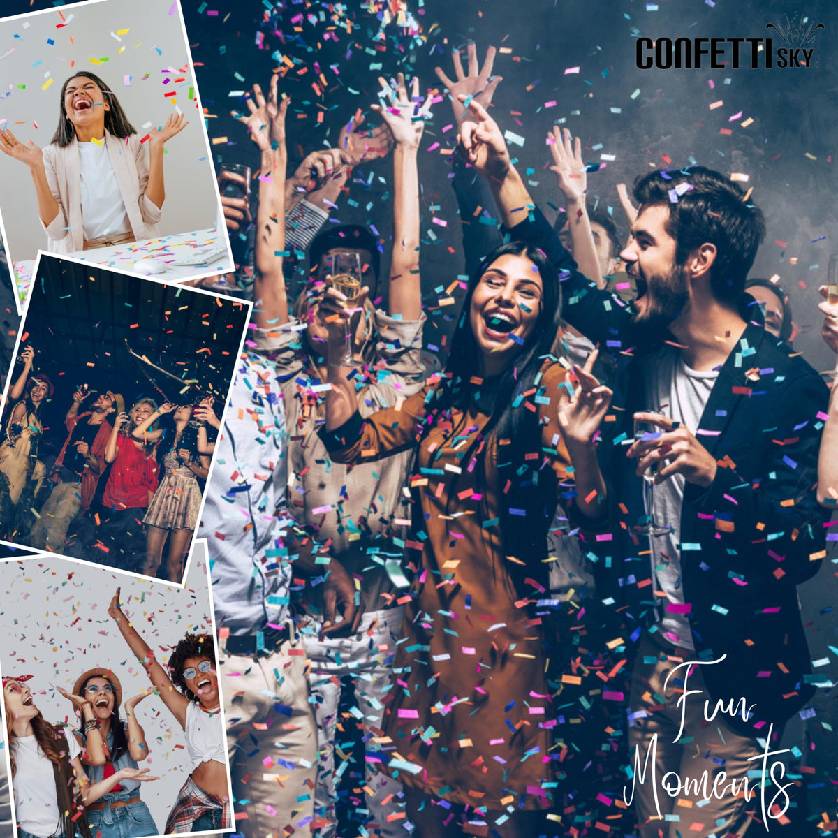 Confetti Sky biodegradable confetti closeup highlights eco-friendly celebration options.