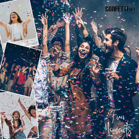 Confetti Sky biodegradable confetti closeup highlights eco-friendly celebration options.