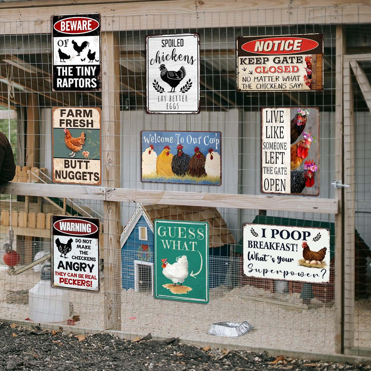 CONHUIDF personalized metal farm sign set for coop exterior