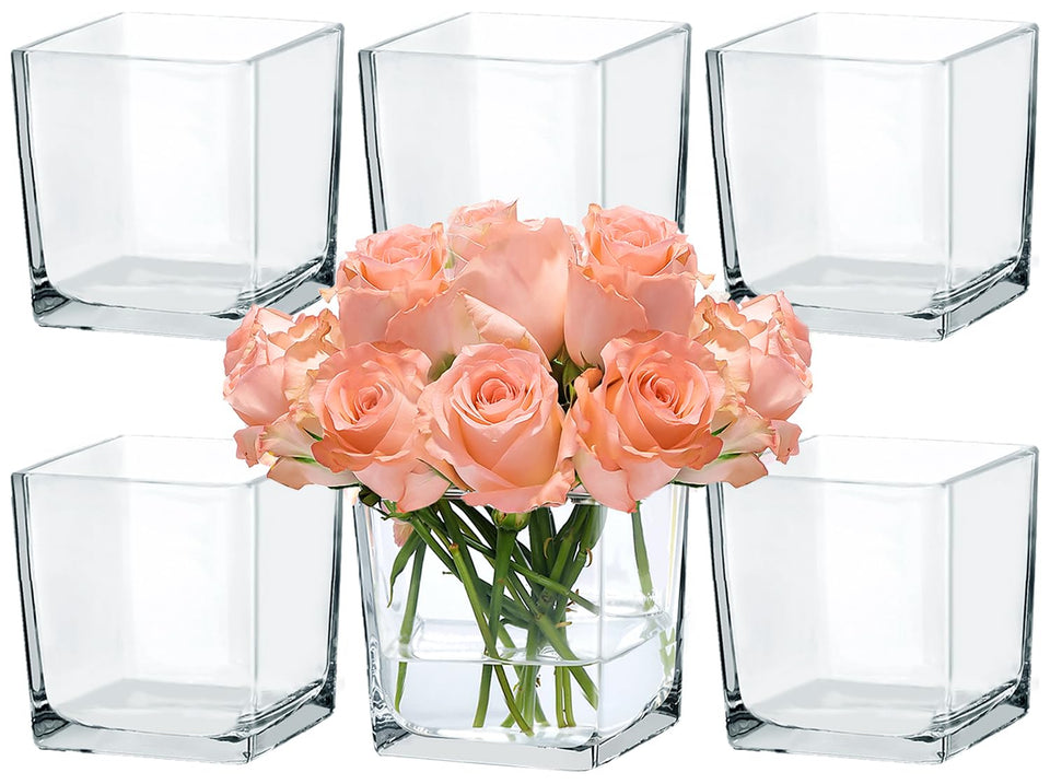CONNOO square glass vase centerpieces for dramatic weddings and events.